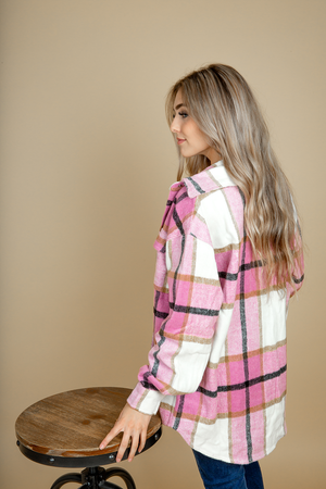 High and Dry Plaid Shacket in Pink (SALE)