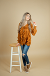 Got That Swing Button Up Sweater with Ruffles in Caramel (SALE)