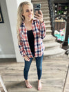 Think About It Plaid Sherpa Lined Top in Pink and Blue