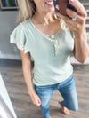 The Climb Short Sleeve Button Top in Sage
