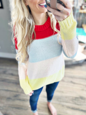 Sail Away Crewneck Sweater in Light Blue and Sunray