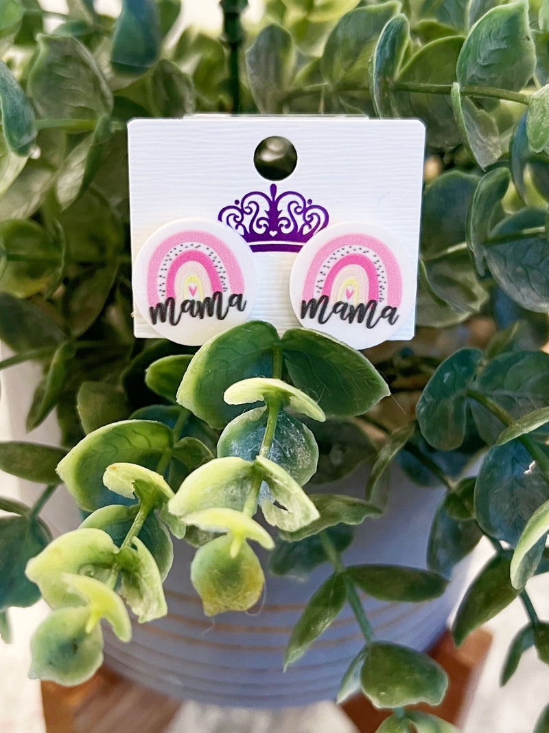 Mama Boho Acrylic Round Earrings (Multiple Colors)