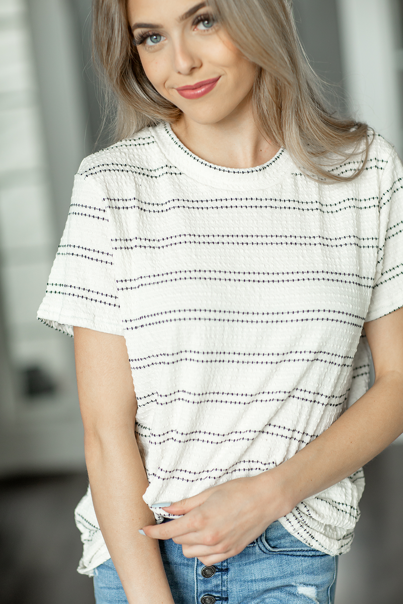 Under the Shadows Striped Top in Off White (SALE)