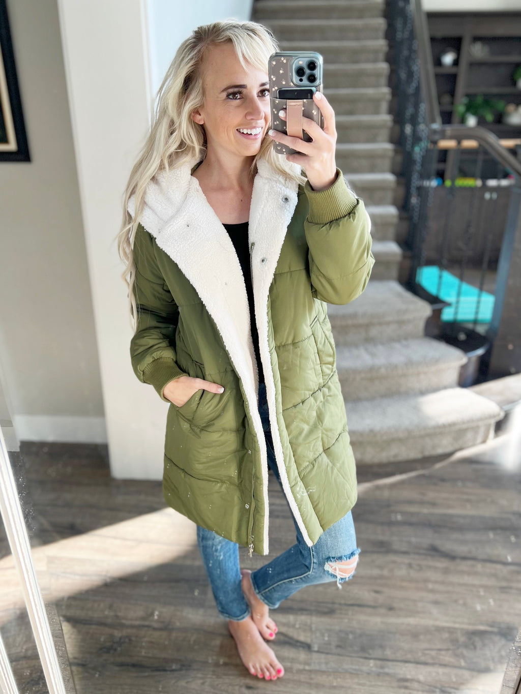 Elegance Defined Long Sherpa Lined Jacket in Olive (SALE)
