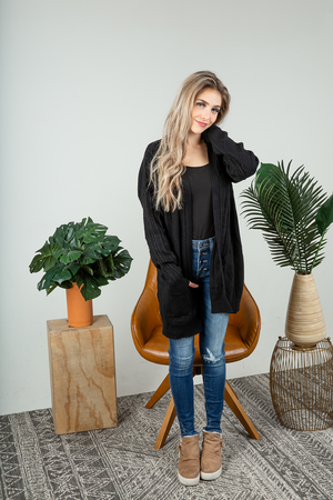 On For Tonight Patterned Knit Cardigan in Black