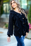 Got That Swing Button Up Sweater with Ruffles in Black (SALE)