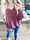 Brushed Soft Sweater In Burgundy