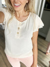 The Climb Short Sleeve Button Top in Cream
