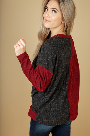 On Your Mind Color Block Twist Top in Black and Burgundy