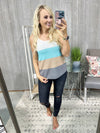 Keep Holding On Color Block Sweater Tank in Light Teal, Ivory, and Mocha