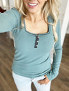 No Chances Square Neck Henley in Teal