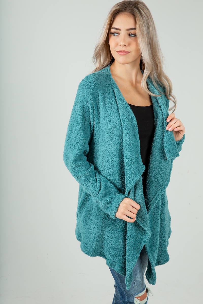 Away Now Fuzzy Cardigan in Teal (SALE)
