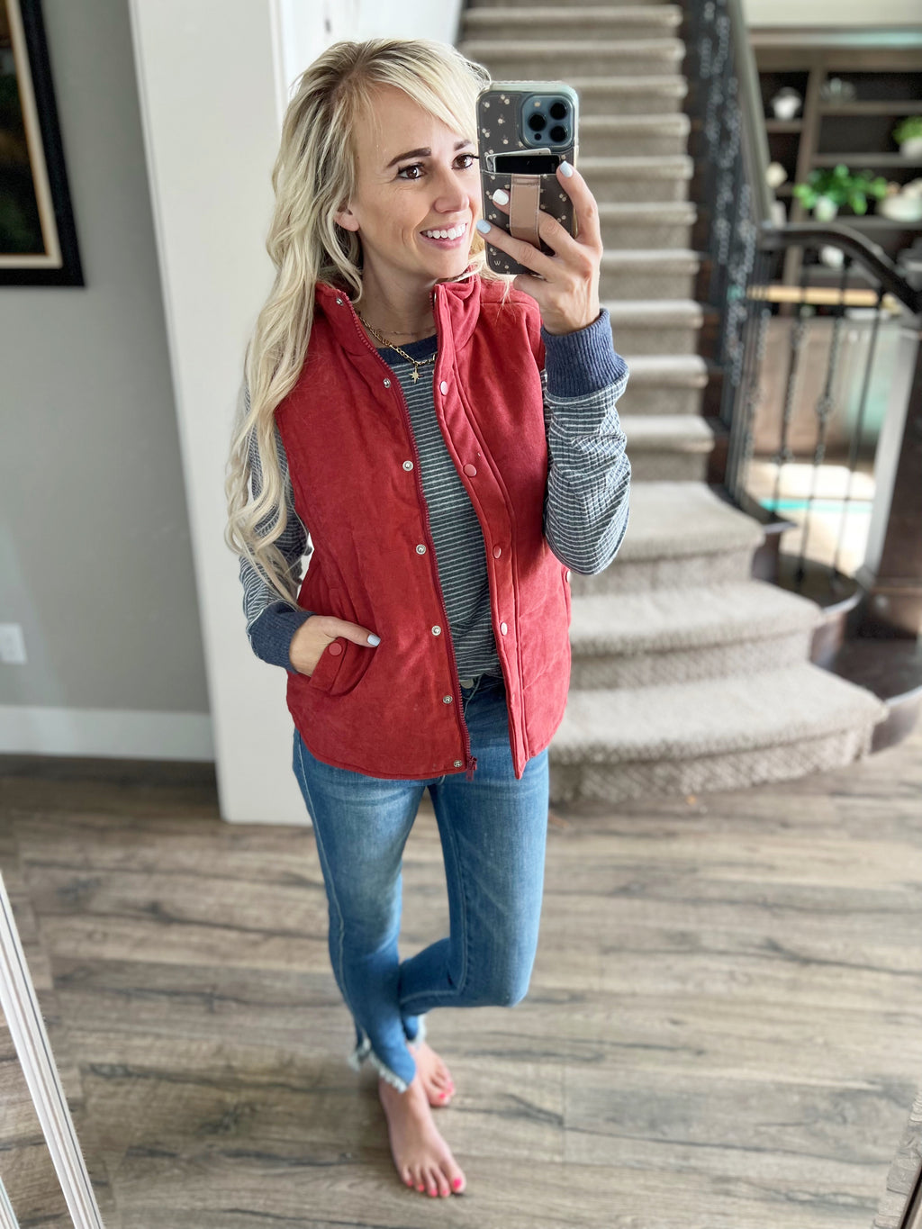 Open My Heart Vest in Dark Mauve Red