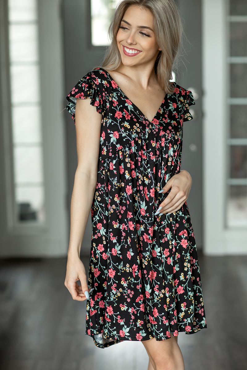 Known By You Floral Dress in Black (SALE)