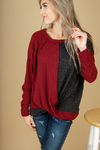 On Your Mind Color Block Twist Top in Black and Burgundy