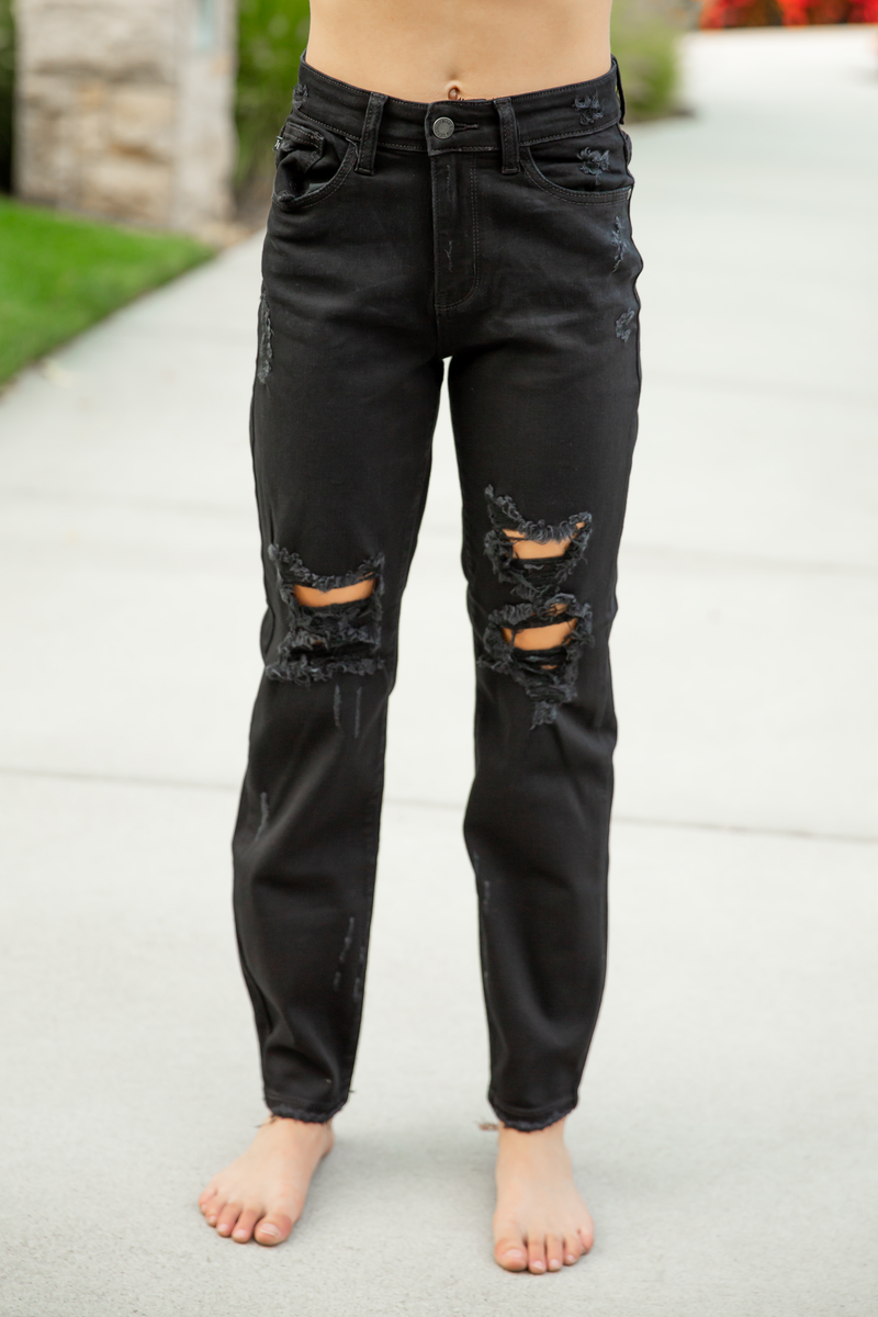 Judy Blue Find a Way Black Distressed Girlfriend Jeans (SALE)