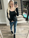 Always Remember Me Ribbed Scoop Neck Long Sleeve Top in Black