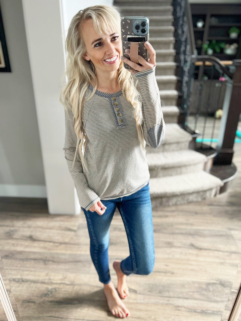 Forget Me Not Henley in Taupe and Blue