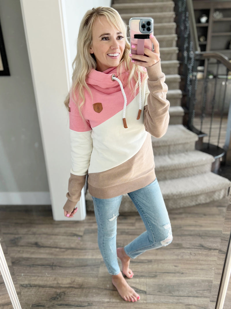 Wanakome Maya Color Block Hoodie in Melon, Ivory, and Mocha