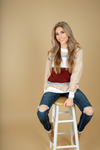 Pulling it Out Color Block Top in Taupe and Burgundy (SALE)