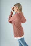 Your Eyes Striped Ribbed Double Hoodie in Brick (SALE)