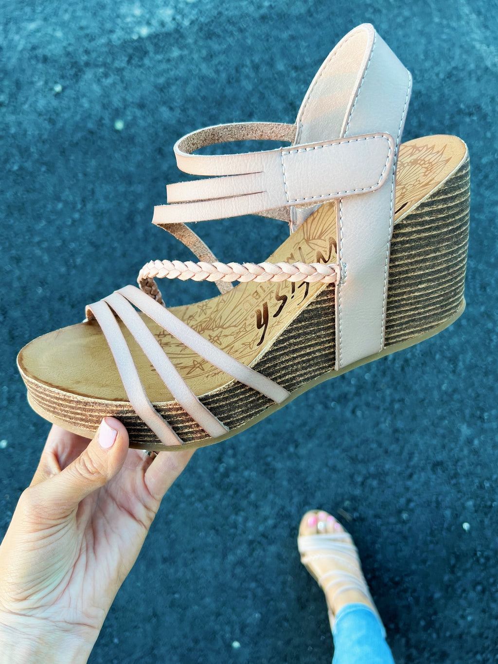 Blowfish Doing Better Wedge Sandals in Dusty Blush