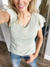 The Climb Short Sleeve Button Top in Sage