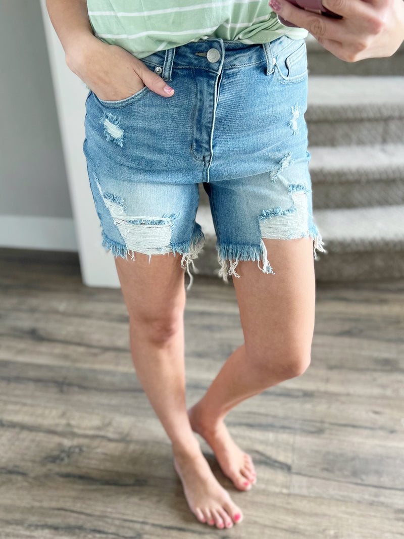 Risen Fighting For Me Light Wash Distressed Shorts (SALE)