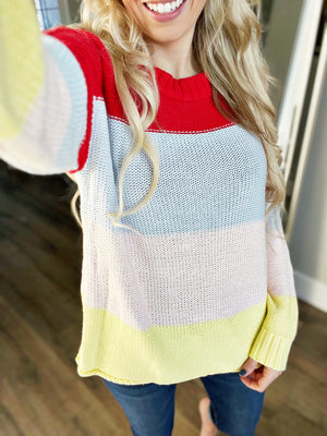 Sail Away Crewneck Sweater in Light Blue and Sunray