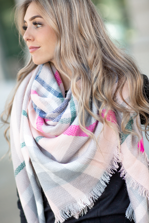 Who You Are Plaid Scarf in Light Pink