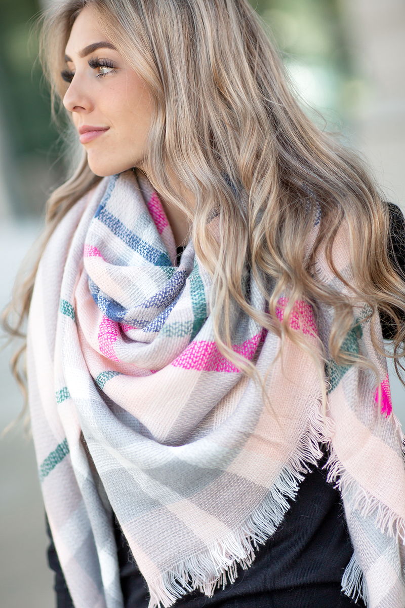 Who You Are Plaid Scarf in Light Pink