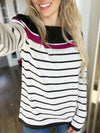 Way Up High Striped Sweater Top in Ivory and Magenta