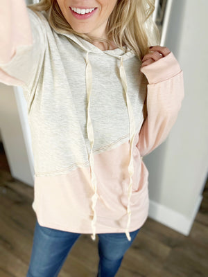 Sweet Nothings Color Block Hoodie in Gray and Blush