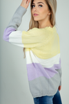 Like It or Not Color Block Sweater in Lemon, Lavender, and Gray (SALE)
