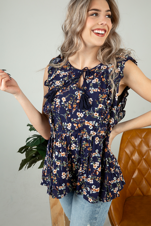 Break My Fall Floral Top in Navy (SALE)