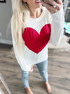 Sweet Dreams Heart Sweater in Ivory and Red