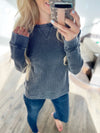 Mono B Steal My Breath Knit Mineral Wash Pullover in Gray