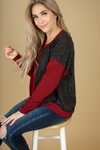 On Your Mind Color Block Twist Top in Black and Burgundy