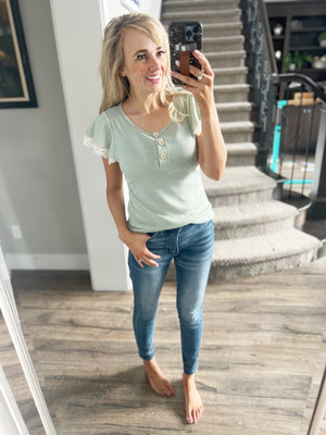 The Climb Short Sleeve Button Top in Sage