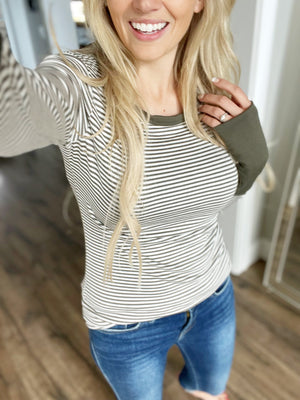 Meet Me At Our Spot Striped Top in Olive