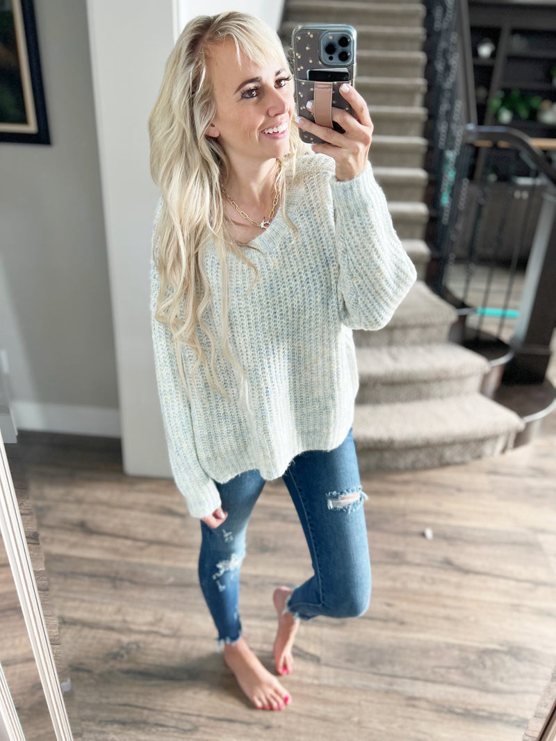 Places To Be Sweater in Heather Ivory Blue