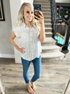 On Vacation Multi Striped Short Sleeve Button Up