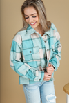 Known Better Plaid Shacket in Dusty Teal