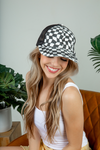 CC Ponytail Checker Baseball Cap in Black and White