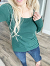 Always Remember Me Ribbed Scoop Neck Long Sleeve in Hunter Green