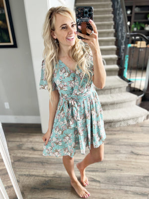 Looking Back Floral Dress in Mint