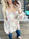 Pass The Tea Please Cream Floral Top