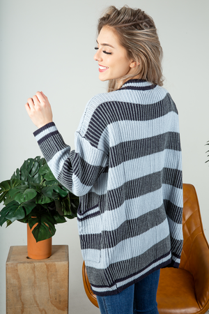 I Hear It Knit Color Block Cardigan in Dusty Blue and Navy (SALE)