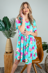 Never Forget Floral Dress in Bright Teal (SALE)