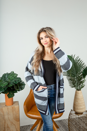 I Hear It Knit Color Block Cardigan in Dusty Blue and Navy (SALE)